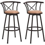 MEUBLE COSY Lot de 2 Tabourets de Bar Vintage pivotant sur 360° avec Dossier et Repose-Pieds Siège de 75,5 cm de Haut Style industriel Marron