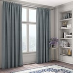 Curtains Faux Silk, Thermal Insulated, 3 Pass 100% Blackout Pencil Pleat Curtains (Silver Blue, 66 x 90 inch 168 x 228 cm)