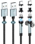 Kuulaa Chargeur Magnétique Type C, [2m+2m] Transfert de Données Charge Rapide 3A Câble Aimanté, Nylon 9Pin Cable Magnetique Type c pour Samsung Galaxy S10/S9/S8, Huawei P20, Honor, LG(Cyan métallique)