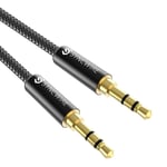 Câble Jack Audio Câble Auxiliaire 3.5mm mâle vers mâle [Plaqué Or] Câble Audio stéréo en Nylon pour iPhone, Samsung, iPod, iPad, Voiture, Casque, Autoradio, Smartphones, MP3 etc. - 3M Noir