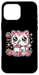 iPhone 16 Pro Max Funny Cat Kawaii Strawberry Milk Cartoon Anime For Women Case