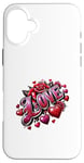 iPhone 16 Plus The Word Love surrounded By Hearts And Red Roses Case