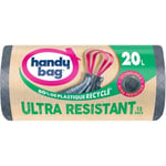 Handy bag sacs poubelle à poignées coulissantes ultra resistant 20l, 80% de plastique recyclé, 1 rouleau de 15 sacs