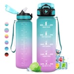 Gourde 1L, Gourde Sport, Gourde avec Paille Réutilisable Réutilisable, Bouteille d'eau avec Marqueur de Temps, Water Bottle pour Adulte, l'école, Cyclisme, Voyage, Camping, Fitness, Yoga, Bureau