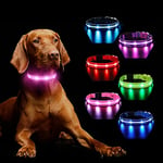 Light Up Dog Collar Rechargeable, LED Dog Collar Lights with 7 Colors Change 8 Lighting Modes Glow in the Dark, Adjustable Waterproof Flashing Collar for Small Medium Large Dog, Pink L