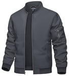 TACVASEN Blouson d'été pour homme, veste demi-saison, veste d'aviateur légère, pour les loisirs, avec poches, gris foncé, S