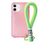 case&me Coque avec Cordon Urban pour iPhone 12/12 Pro, Cordon Polyvalent Amovible, Coque Transparente colorée, Coque Fashion, Rose