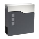 Boîte aux lettres murale ou sur pied design & Porte-journaux V20, Verrouillable, Gris anthracite, Acier, 370 x 105 x 370 mm, avec Fenêtres - Wiltec