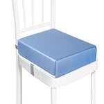 Toddler Booster Seat for Dining Table, PU Waterproof Strong Support Portable Booster Chair for Toddlers Eating, Easy Cleaning Booster Seat Cushion Detachable with Fix Straps (Blue)