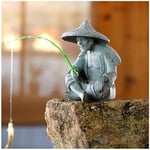 livelyfish Mini Statue de pêcheur - Statuettes de Vieil Homme - Figurine de Jardin féérique - Ornements en grès - Décoration Zen Asiatique Japonaise pour Aquarium - Décoration de Pot de Poissons - C