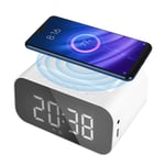 Achort Alarm Clock Radio with Bluetooth Speaker, Wireless Charging Digital Alarm Clock, Mirror LED Display with USB Port, AUX Input, Hands-free Call for Bedroom Bedside Office Hotel (White)
