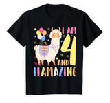 Youth I Am 4 And Llamazing Cute Llama Lover Kids 4th Birthday T-Shirt