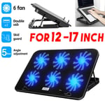 For 12-17" 6 Powerful Fans Laptop Cooler Stand Quiet Gaming Cooling Pad Mat UK