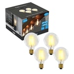 DSLebeen E27 LED Light Bulbs 6W (60W Incandescent Equivalent) G80 Edison Screw Bulb 800lm Decorative Vintage Filament Lighting Clear Globe Glass CRI 90+ Warm White 2700K Non-Dimmable 4 Pack