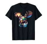 Cool Moose With Sunglasses And Headphones - Fun Retro Animal T-Shirt