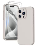 GOODVISH 3 in 1 Case for iPhone 15 Pro Case, [2X HD Screen Protector][Upgraded Camera Protection] Shockproof Liquid Silicone Soft Microfiber Lining Smooth Protective Phone Case Cover 6.1", Stone Gray