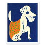 Henri Matisse Inspired White Dog With Polka Dot Orange Coat Art Print Framed Poster Wall Decor 12x16 inch