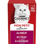 GOURMET MON PETIT INTENSE | Chat | Effilés en sauce | Bœuf, Veau, Agneau | 6 x 50 g | Lot de 8 | Sachet Fraicheur