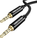 Câble Jack 3.5 mm 1.2M - Câble Auxiliaire Audio Stéréo en Nylon Tressé Enveloppé Cuir pour Voiture, iPhone, iPad, iPod, Casque, Echo Dot 2, Mp3, Mp4, Smartphones et Ordinateurs etc - Noir