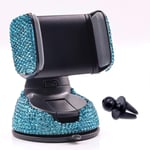 Strass Support De Voiture Bleu Clair, Bling Bling Support De Téléphone Portable Pour Voiture 2 En 1 Ajustable Rotation 360° Grille D'aération Pour Iphone Galaxy Smartphone Ou Appareils Gps