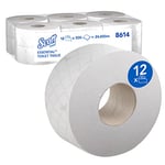 Scott Essential Jumbo Roll Toilet Tissue 8614 - 2 Ply Toilet Paper - 12 Rolls x 500 White Toilet Paper Sheets (2,400m)