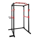 Ultrasport Power Rack Basique, rack de fitness en acier, station musculation avec 4 crochets en J l'entraînem haltères longs, barre traction, entraînement corps pour début à professionn, Rouge/Noir