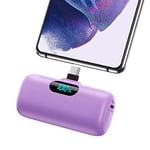 Feob Power Bank USB C 5000mAh,15W PD 3.0A Fast Charging Portable Charger Mini Power Bank LCD Display Battery Pack Compatible with Samsung S23,S22/Note/Moto/LG/Pixel/Nexus, USB C Phones etc - Purple