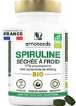 Spiruline BIO Extra Forte | 400 comprimés vegan de 500mg | Jusqu'à 19% Phycocyanine, Séchée à froid | 4500mg par jour | Vitamines, Réduit la Fatigue, Immunité | Qualité Supérieure