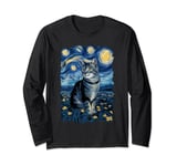 Van Gogh Cat Gifts Tabby Cat Owners Cat Lady Black Men Cat Long Sleeve T-Shirt