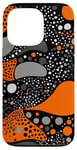 Coque pour iPhone 13 Pro Orange Pop Art Polka Dots Noir et Gris Abstrait Tourbillon Ondulé