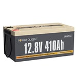 Power Queen 12V 410Ah LiFePO4 Batterie, Batterie lithium énergie 5248Wh intégrée dans un BMS 250A, 4000-15000 Cycles &10-Year Lifetime, Pour Camping Car, Système Off-Grid, Bateau, Caravane, Solaire