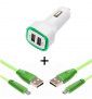 Pack Voiture Pour Nokia 2.3 Smartphone Micro Usb (2 Cables Smiley + Double Adaptateur Led Allume Cigare) - Vert