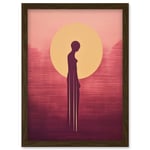 Sunrise Solitude Minimalist Artwork Plum Pink Gold African Woman Silhouette in Golden Sun Halo Artwork Framed Wall Art Print A4