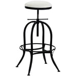 Décoshop26 - Tabouret de bar design industriel hauteur réglable en métal noir et assise pvc blanc