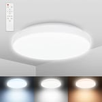 B.K.Licht plafonnier LED sdb 12W I CCT blanc froid-neutre-chaud I IP44 protection contre les éclaboussures d'eau I 1200lm I lampe de plafond dimmable I télécommande I lampe de salle de bain I Ø288 mm