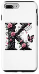 iPhone 7 Plus/8 Plus Letter K Initial Floral Monogram Rose Pink Flower Butterfly Case