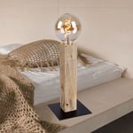 Globo - Lampe de table, liseuse, lampe de table de style campagnard, chambre, lampe en bois, lampe de couloir, métal noir, couleur naturelle, douille