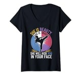 Womens She Is Beauty She Is Grace She Will Kick You In The Face V-Neck T-Shirt