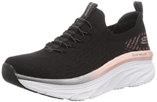 Skechers Women's D'LUX Walker LET IT Glow Sneaker, Black Knit/Rose Gold Trim, 3 UK