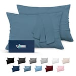 Dreamzie Taie Oreiller 50 x 70 Lot de 2 en Microfibre Certifiée Oeko-Tex - Taie Oreiller 50x70 Rectangulaire Douce Et Brossée, Toucher Peau de Pêche - Bleu Clair