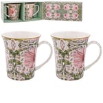 2 FINE CHINA WILLIAM MORRIS PINK PIMPERNEL MUGS GIFT BOXED MUG SET COFFEE TEA