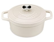 vancasso Casserole Dish, 2 Liters Cream Enamelled Cast Iron Dutch Oven with Double Loop Handle, Naturally Non-Stick Cast Iron Casserole Pot for Home Baking, Braiser, Cooking - 20cm