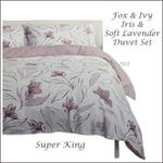 Fox & Ivy Iris & Soft Lavender Super King Size Duvet Cover Set F&F Bedding NEW