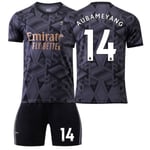 22-23 Arsenal borta svart nr 7 Saka 9 Lacazette 19 Pepe 14 Aubameyang fotbollströja set No socks size 14 Children's size 26