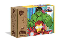 Clementoni Play For Future-Marvel Super Hero-3x48 enfant-boîte de 3 puzzles (48 pièces) -matériaux 100% recyclés-fabriqué en Italie, 4 ans et plus, 25257, Multicolour, Taille unique