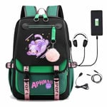 Aphmau ryggsäck barn ryggsäckar ryggväska med USB-uttag 1st grön grön