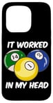 Coque pour iPhone 15 Pro Queue de billard humoristique avec citation It Worked In My Head