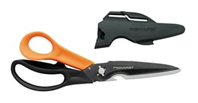 Fiskars Cuts + More Multi-tool Scissors, Includes Protective Case With Scissor Sharpener, Length: 23 cm, Titanium Coating, Stainless Steel Blade/Plastic Handles, Black/Orange, 1000809