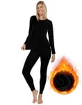 INNERSY Ladies Thermal Underwear Set Black Thermals Womens Long Sleeve Top & Leggings Warm Pjs (L, Warm Black)