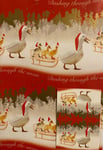 Goose & Goslings Dashing through the snow Red Christmas Gift Wrap 2 sheets tags